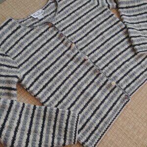 Vintage Reba Rose made in New York USA wool cardigan striped sweater Medium